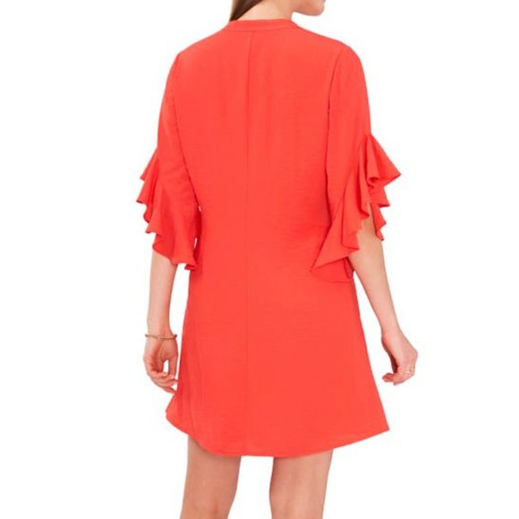 VINCE CAMUTO Womens Ruffle Pintuck Mini Dress in Radient Red - Picture 2 of 5